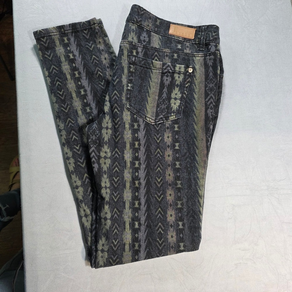 Tinseltown Denim Couture Southwestern Tribal Print Skinny Jeans Womens 9 Black